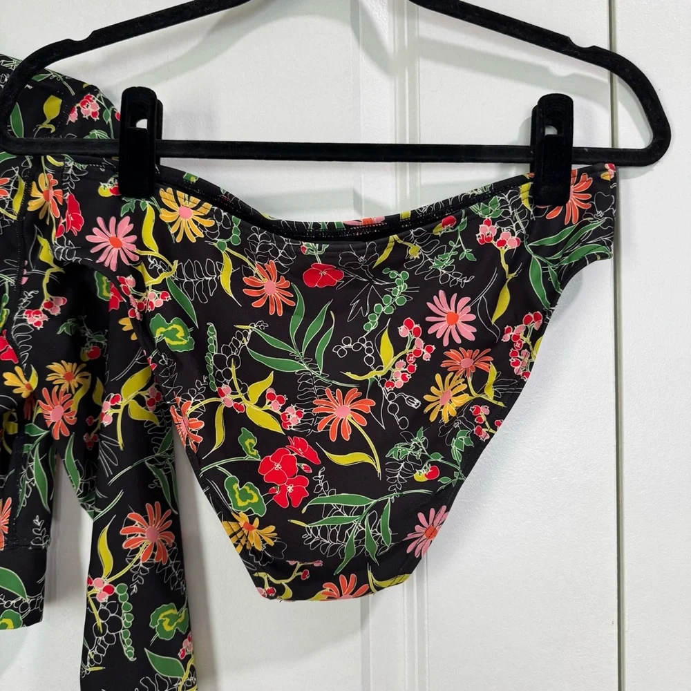 Kate Spade Rooftop Garden Cropped Long Sleeve Rash Guard Top & Bikini Bottom M - Picture 6 of 11